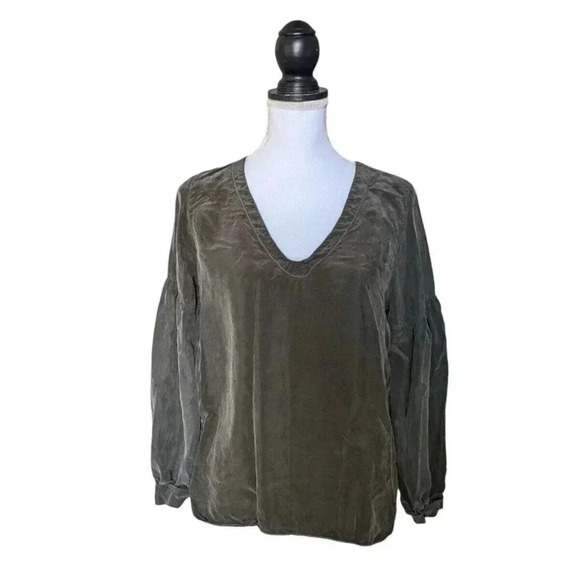 Nation LTD Gray 100% Cupro V Neck Balloon Sleeve Top Size Small Made in USA Puff - Picture 1 of 7